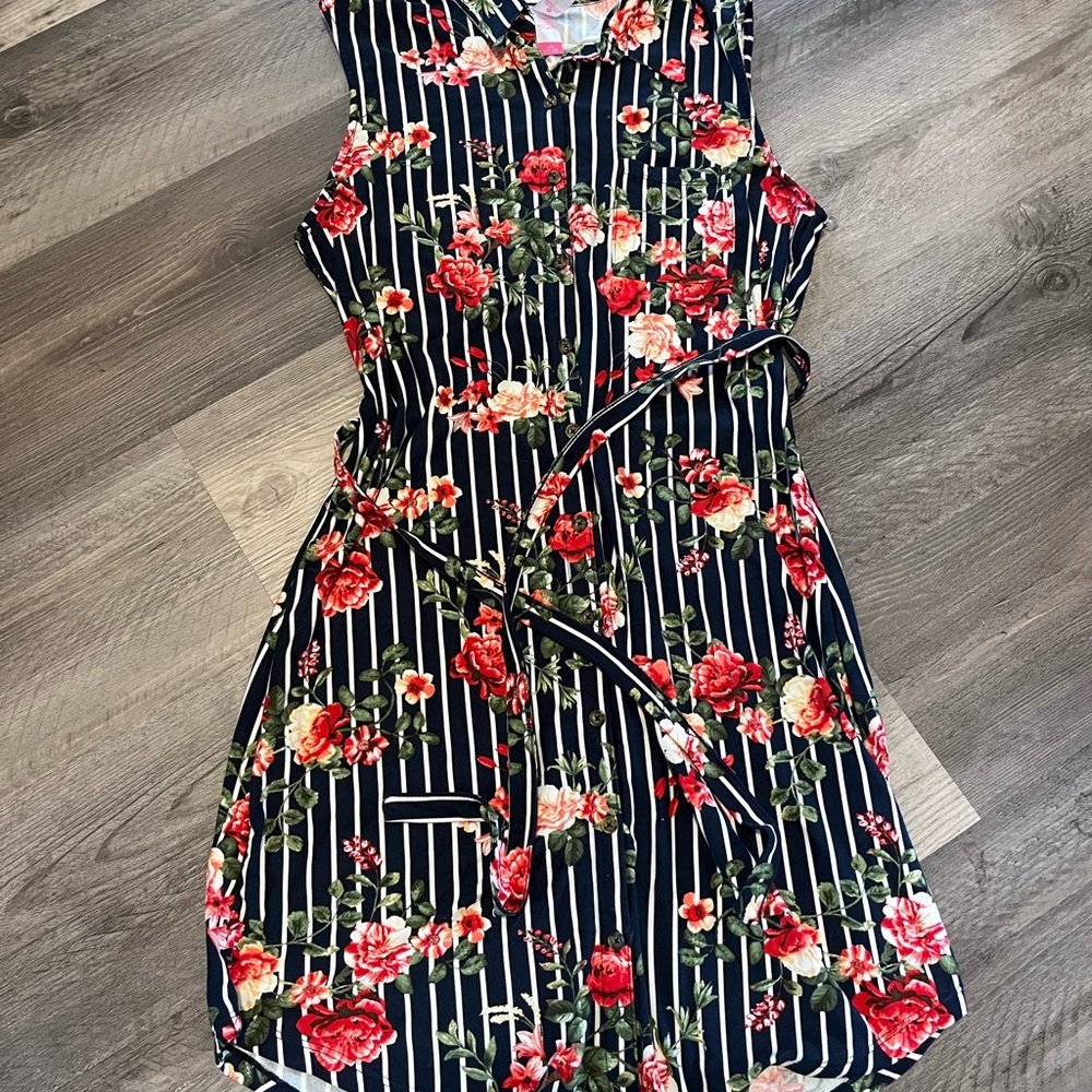 Floral Striped Sleeveless Dress